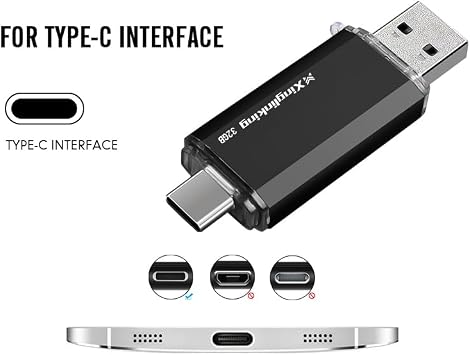 32GB Dual USB Flash Drive USB C & USB A 2-in-1, Thumb Drive for Type-C Phones, PC, External Storage for Photos/Videos/Files