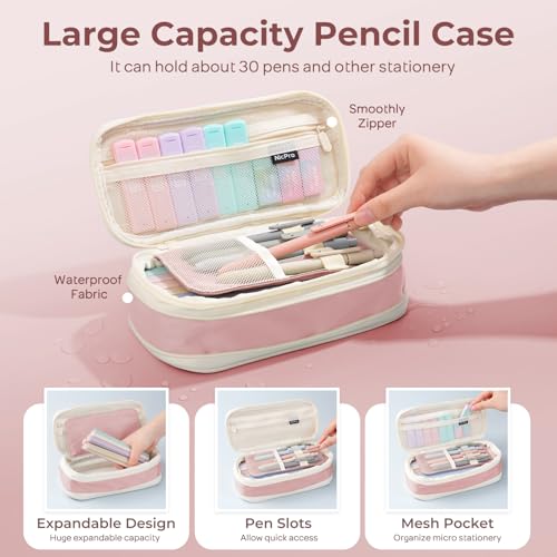 Image of Nicpro School Supplies Stationary Set with Pencil Case, 39 PCS Pink