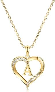 Heart Initial Necklace for Women, 14K Gold Plated Cubic Zirconia Heart Pendant Necklace, Dainty Initial Charm Necklace Alphabet Letter A to Z Initial Jewelry for Women Girls