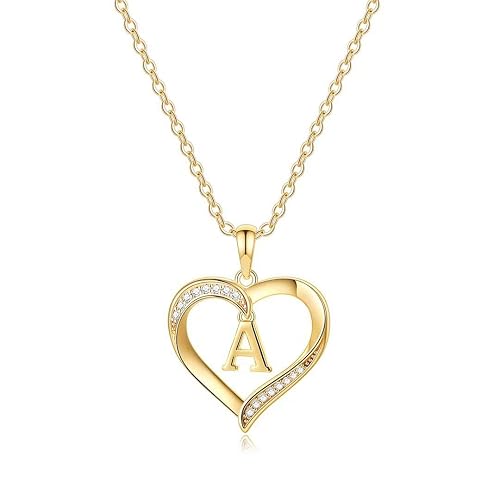 Dainty gold initial necklace with a heart pendant