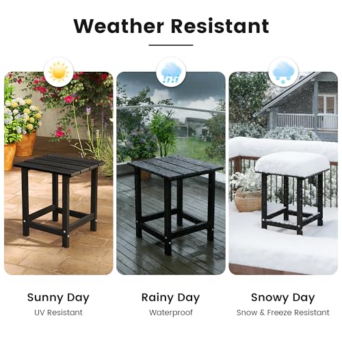 Kromax Outdoor Side Table, Adirondack Square Patio Table, Easy Maintenance & Weather Resistant, HDPE End Table for Backyard, Pool, Patio, Porch, Black