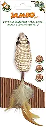 JAMBO PET Brinquedo para Gatos,Ratinho Stick com Pena,Feito de Matatabi 100% Natural e Poliéster