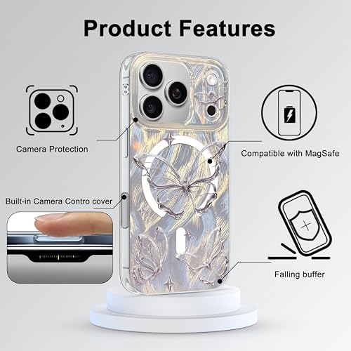 I-MGAE-IN-AR for iPhone 17 Pro Max Case Cute Silver Butterfly Design, Camera Control, Compatible with MagSafe, Shockproof Military-Grade Protection, Magnetic Phone Case for Aesthetic by I-MGAE-IN-AR - Used condition - Image 3