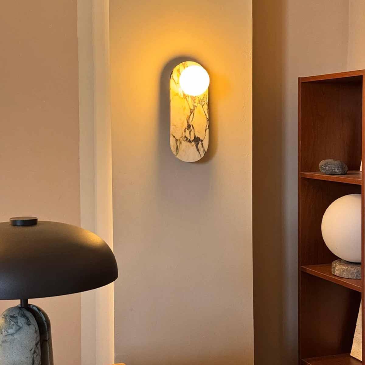 Natural Marble Wall Sconces Alabaster Wall Light Oval Stone Hardwired Wall Light Fixtures Modern Wall Mount Lights for Living Room Dining Room Stairs Bedroom