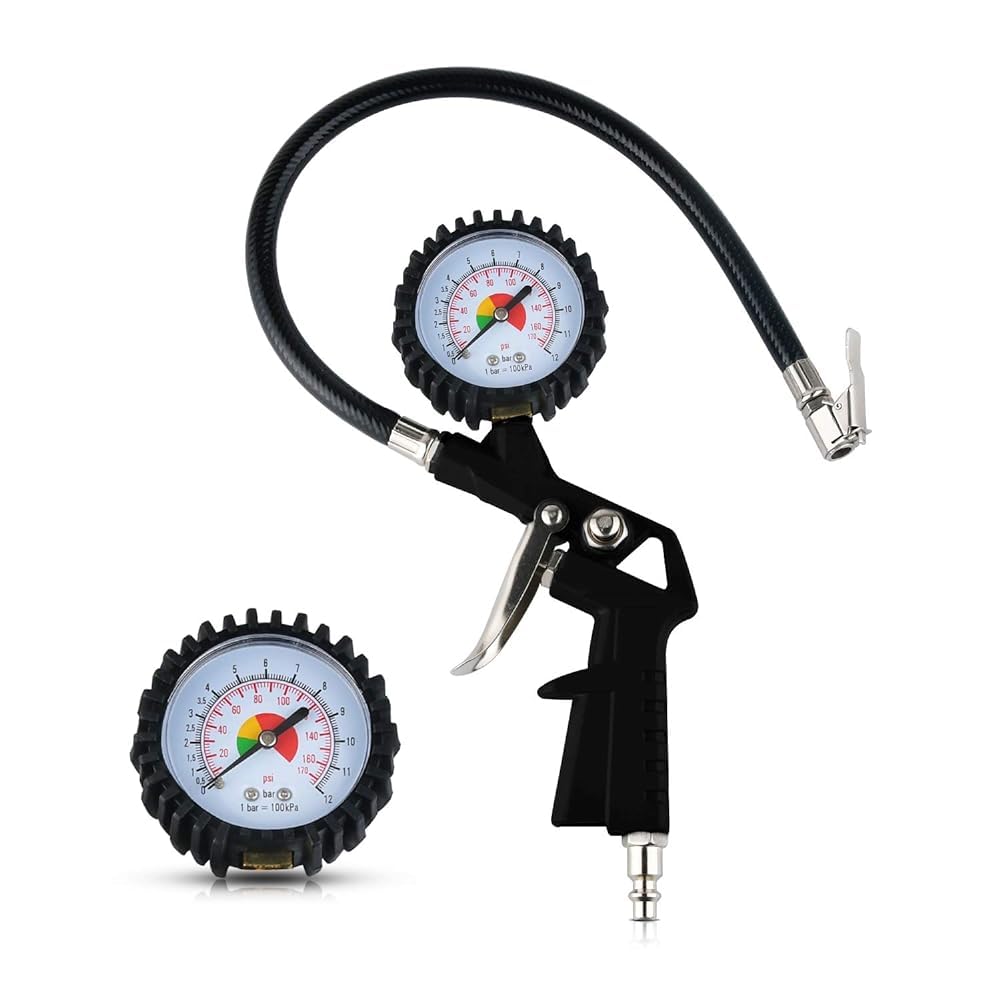 Reifenfüller Druckluft 0-12 BAR/170 PSI, Luftdruckprüfer Rei