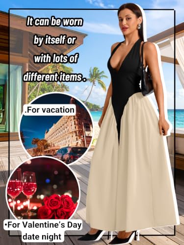 Image of ChiaoLezhee Deep V Neck Dress, Halter Maxi Dresses, Vacation Date Night, Sexy for Women Corset Flowy Wedding Guest Drop Waist