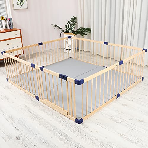 Wooden Baby Playpen Fence Play Pen Play Yard Area Gate With Door For Babies And Toddlers Kids, Portable Wooden Indoor Freestanding, Kids Baby Pet Cats Play Fence Playpen With Door(180X200X61Cm) #TOP1
