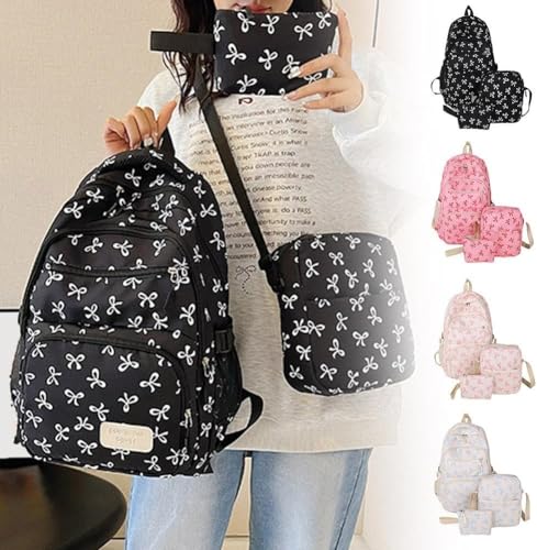 Coquette Bow Backpack, Kawaii Aesthetic Daypack Rucksack Set4