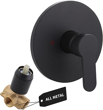 Shower Valve Kit Wall Mount Shower Mixing Valve Kit Brass Body Rough-In Valve Trim Kit, Matte Black Single Handle Control Valves Kit, Round Single Function