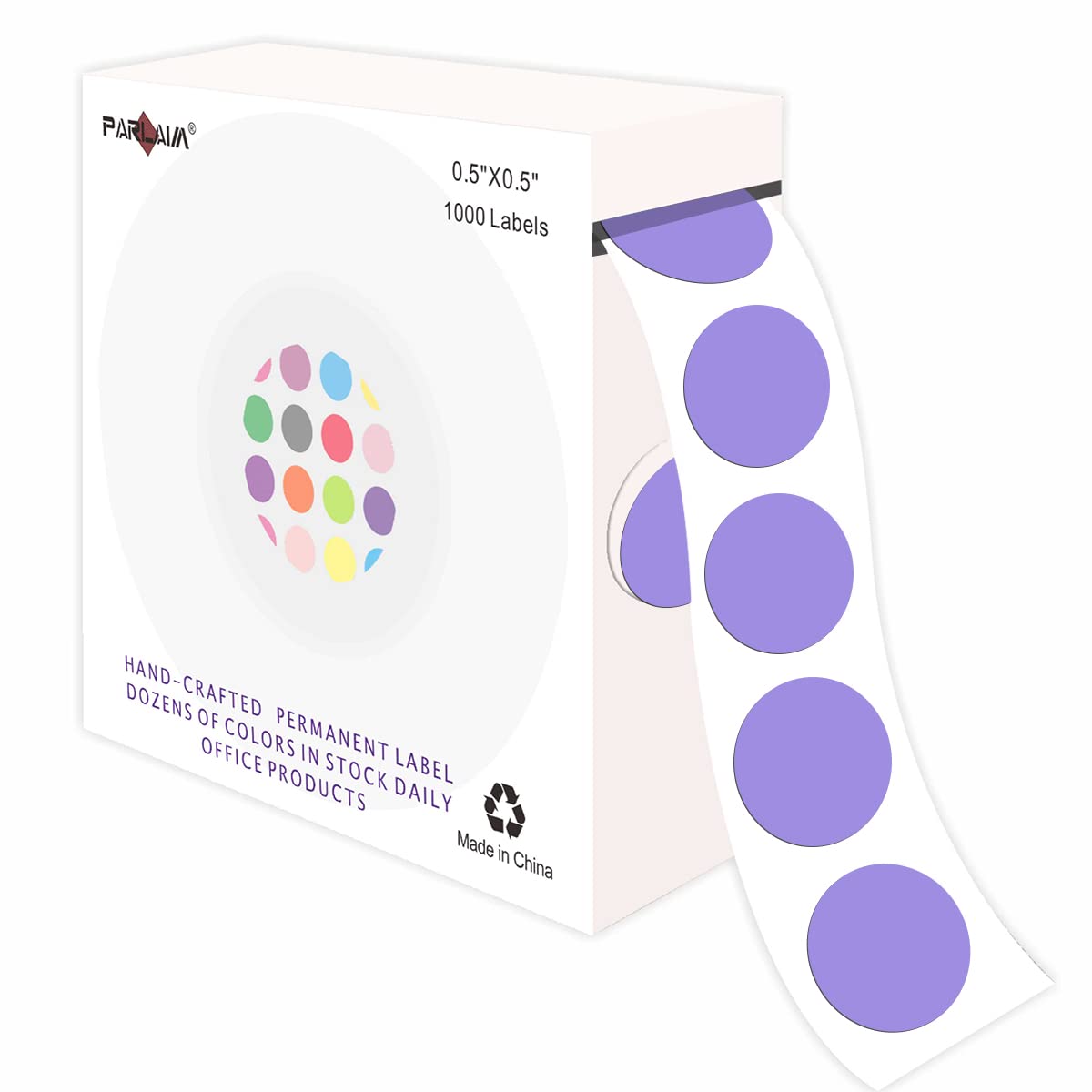 PARLAIM 0.5 Inch Round Permanent Adhesive Color-Code Dot Stickers,1000 Stickers (Lavender)