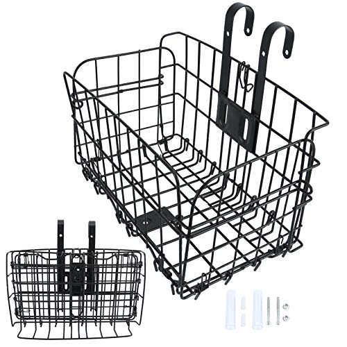 Folding Rear Bike Basket Wire Mesh Rust Proof, Easy Installation on Front Handlebar & Rear Seat, Bike Basket Bicycle Bag Cargo Rack for Mountain Bike Accessories, Frame Basket (1 Pack)
