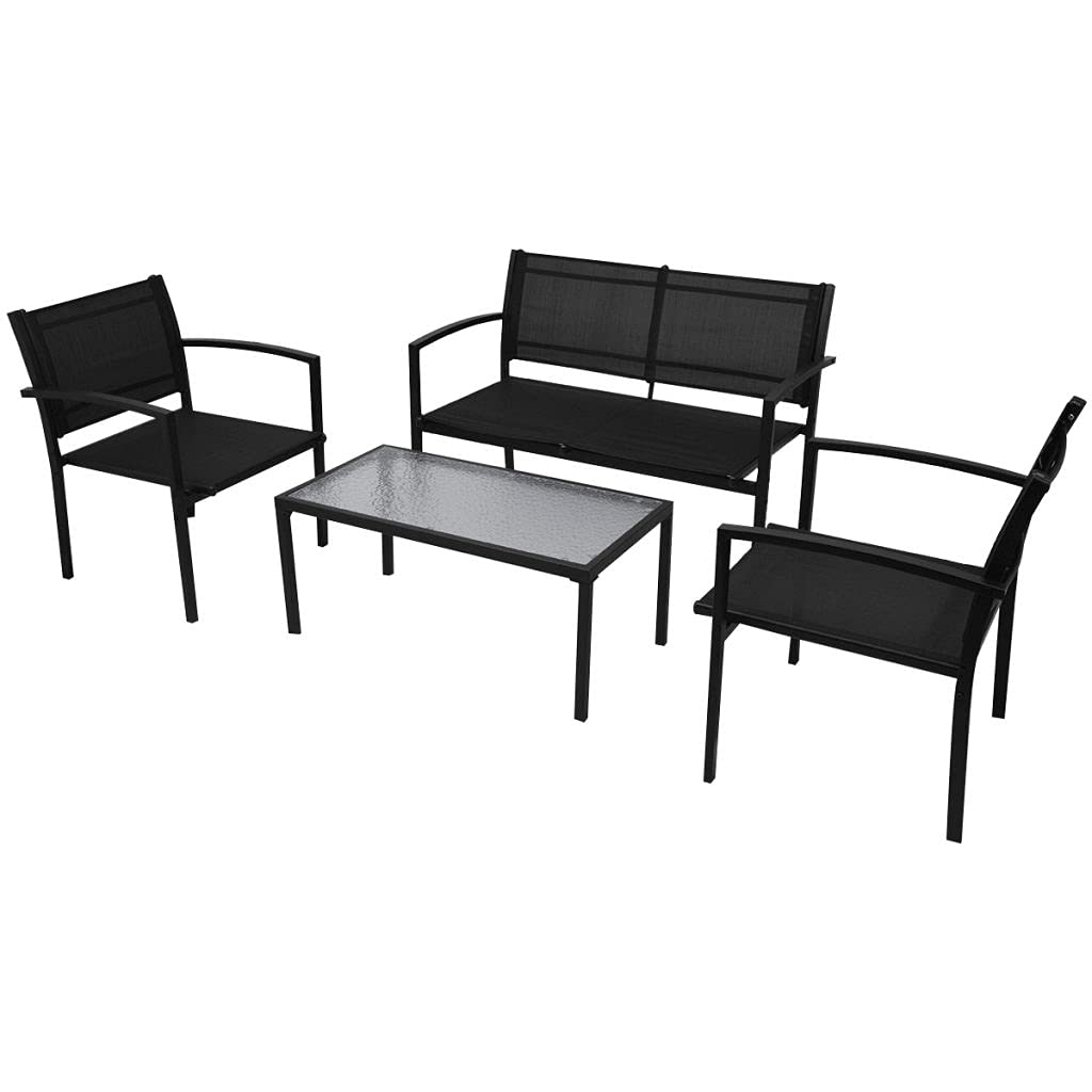 Homgoday 4-częściowy zestaw ogrodowy salon tekstylny czarny, zestaw mebli ogrodowych, patio na zewnątrz podwórko taras balkon sofa siedzenie siedzenie meble narożnik podwórko sofa zestaw mebli