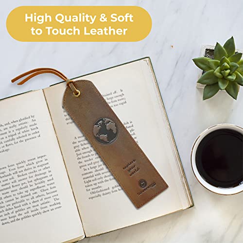 Leather Bookmark Handmade With World Map Design - 2 Genuine Leather Book Marks - Perfect Bookmarks For Men Women And Kids | Great Book Lovers Gift For Bookworms Writers And Explorer Friends #TOP4