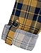 DJT Womens Soft Stretchy Knit Plaid Shirts Roll Up Long Sleeve Collared Button Down Blouses Tops Medium Yellow Navy Plaid