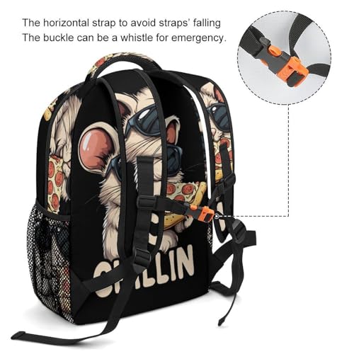 Chinchilla Eating Pizza Funny Backpack Casual Daypack Lightweight Shoulders Bag for Men Women Cute Print3