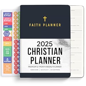 2025 Christian Planner, Bible Planner & Prayer Journal | Daily Christian Planner 2025 For Women & Men with Weekly & Monthly Planning | 12 Month A5 Size | Black | Faith Planner