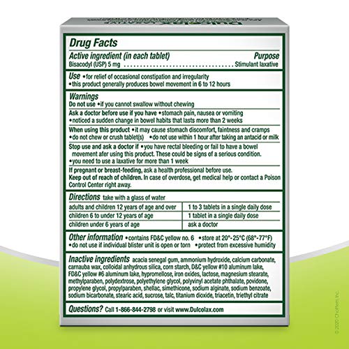 Dulcolax Overnight Relief Laxative For Gentle Constipation Relief, Bisacodyl 5 Mg Tablets, 50 Count #TOP1