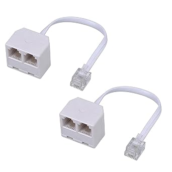 RJ11 1 to 2 Phone Line Splitter 6P4C Plugs Four Core Adapter with 4.8inch Cable for Telephone Fax Machine 2