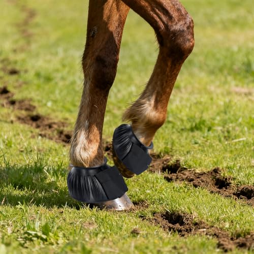 1 Pair Black Bell Boots for Horses, Double Lock Horse Care Boots, Protect Against Hoof Impact Trauma, Rubber Bell Boot Horse Care for Turnout, No Rub Design Comfort Quick Wrap Hook and Loop by GYHPD - Image 6