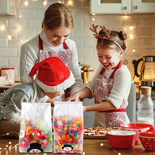 Funnlot Christmas Bags for Sweets, Christmas Plastic Bags for Sweets Christmas Cellophane Treat Bags for Kids