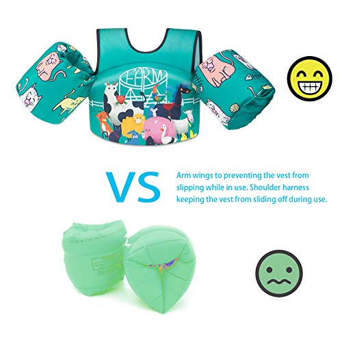Faxpot Kids Swim Life Jacket, Toddler Swim Vest with Arm Wings, Foldable Swim Training Aids for Boys Girls
