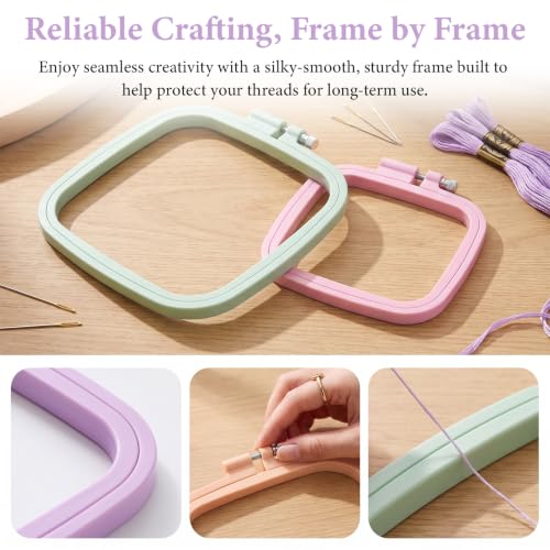 Image of LAMXD 4 Pieces Embroidery Hoop Rectangle Square Embroidery Frame Cross Stitch Hoop Sewing Tool for Art Craft Handy Sewing (Multicolor),with Gold Eye Embroidery Needles