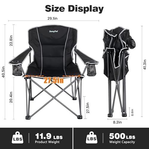 SUNNYFEEL Oversized Camping Chair for Big & Tall Adults, Heavy Duty Folding Camp Chair Supports 500 lbs, Padded High Back Lawn Chair with Cup Holder Portable Outdoor Chair for Camping, Fishing & Beach by SUNNYFEEL - Used condition - Image 2