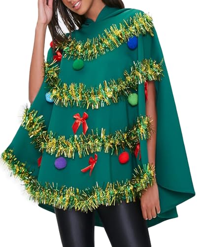 Poncho sapin de Noël femme cape à capuche pour un look de fête instantané