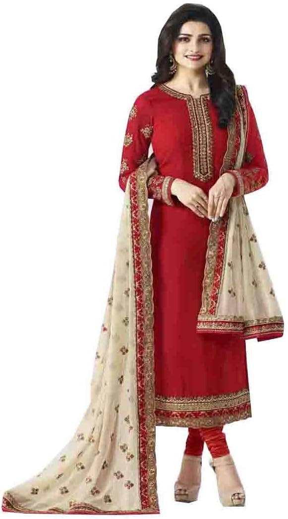 Prachi desai Attractive Red Neck Embroidered Long Suit With Designer heavy Dupatta