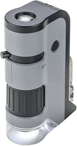 Carson MicroFlip 100x-250x LED and UV Lighted Pocket Microscope with Flip Down Slide Base and Smartphone Digiscoping Clip MP-250