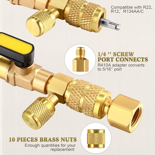 Tujoe 323 Pcs R410a Valve Core Remover Installer Tool Valve Core and Remover with Brass Adapter, Valve Cores, Valve, Thimbles, Brass Nuts, Sealing Washer for Air Conditioning System