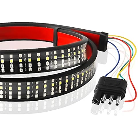 LED Truck Tailgate Light Bar, KaiDengZhe 60 Inch Quad Row Tail Light Bar 5 Function Red Brake White Backup Reverse Red Turn Signal Strobe Light for Pickup SUV RV Van Dodge Ram No Drill Install Cover
