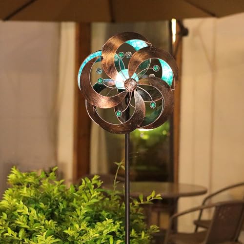HDNICEZM Solar Wind Spinner Improved 360 Degrees Swivel Multi-Color LED Lighting Glass Ball with Kinetic Wind Spinner Vertical Metal Sculpture Stake Construction for Outdoor Yard Lawn & Garden. by HDNICEZM - Image 5