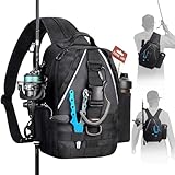 Piscifun Fishing Backpack with Rod Holder, Lightweight Sling Tackle Bag Storge Gear and Equipment, Standard Black