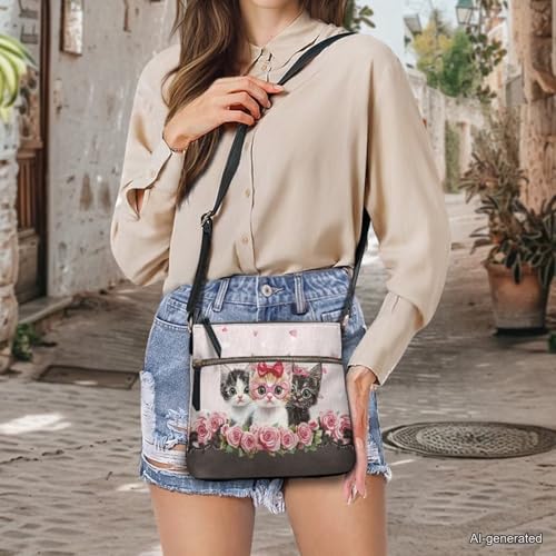 Image of Leather Women Crossbody Hobo Bag Satchel Purse Handbag with Adjustable Shoulder Strap and Zipper Pockets
