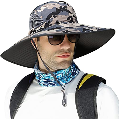【Tamanho grande 2GG e aba larga】 Chapéus de sol para homens, 【FPS 50 + à prova d'água】 Chapéu de pe