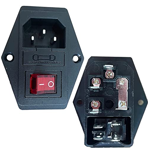 TAPDRA 3Pcs Inlet Module Plug 5A Fuse Switch Male Power Socket 10A 250V 3 Pin IEC320 C14 for Lab Equipment, Medical Devices,Computer and Arcade Cabinet Switch - Pack of 3