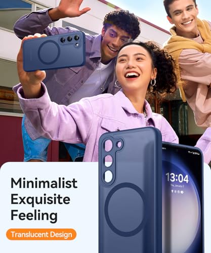 Image of CANSHN Designed for Samsung Galaxy S23 Case [Full Camera Protection] [Compatible with MagSafe] Translucent Matte Shockproof Protective Phone Cover 6.1 Inch - Deep Blue