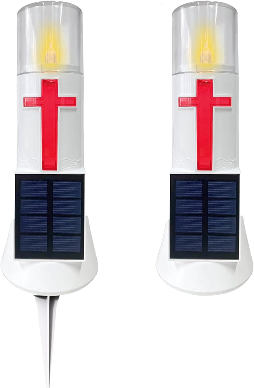 Waterproof Outdoor Solar Powered Flameless Candle LED Light Cross Grave Decoration Cemetery Light Blessed Candles for Home Memorial Decoration,Yard (2PACK)