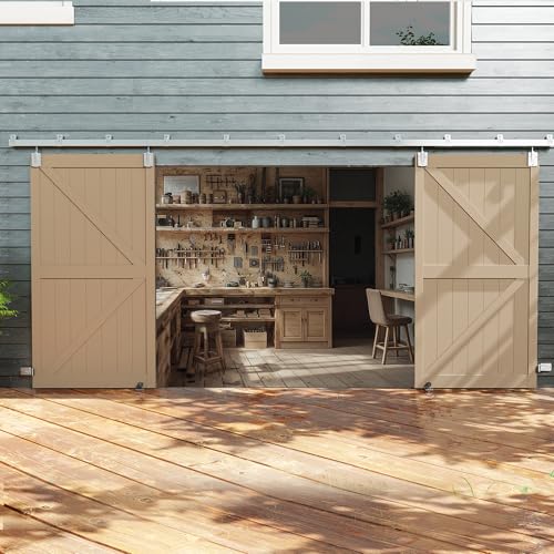 JUBEST 20FT Exterior Sliding Door Hardware Kits, Box Rail Barn Door Hardware Kit, Silver Barn Door Hardware for Doble Door Use
