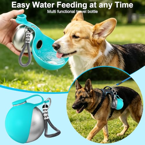 2 in 1 Dog Water Bottle with Bowl, 10oz Stainless Steel Travel Pet Water Dispenser, No-Spill Leak-Proof Design with Silicone Bowl, Compact Pet Drinking Bowl for Puppies Outdoor (Blue) — view 2