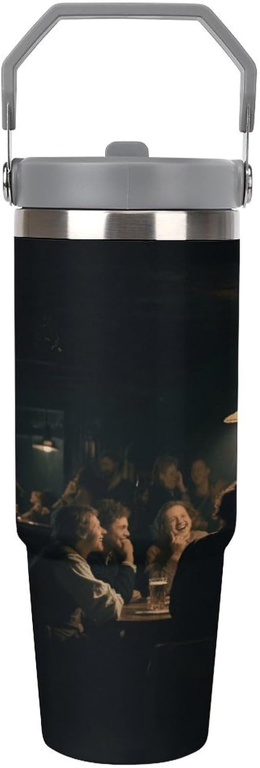 30 Oz Insulated Mug with Handle Lid And Straw A Party in A Tavern Pattern Large Metal Sports Bottle Great for Gifts Parties Office Coffee