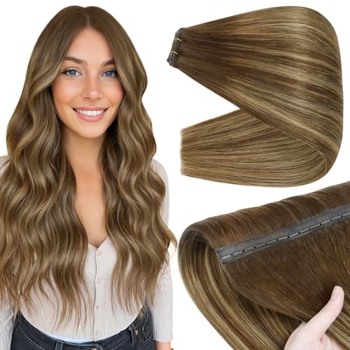 Image of Full Shine Butterfly Weft Hair Extensions 18 Inch 100G Medium Honey Ombre | Medium Brown To Honey Blonde, Double Side Pu Hole Weft, Ovo Weft, Hand Tied Extensions, Office Styling