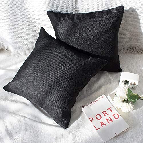 Sweet Forest Linen Cushion Cover,2 Pack Decorative Square Throw Pillow Case (45x45 cm/18''x18''),Cushion Pillowcase for Living-room Sofa Couch Bedroom with Invisible ZipperBlack