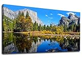 Lake Canvas Wall Art Mountain Picture for Bedroom Living Room Decorations Yosemite National Park Nature Landscape Forest Picture Print on Canvas Artwork for Office Home Wall Decor Framed 20' x 40'