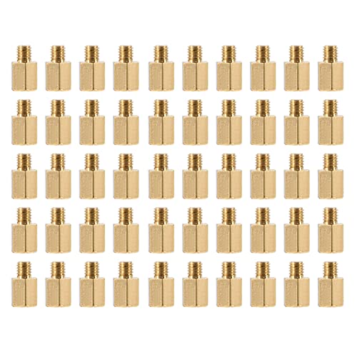 YOKIVE 100 Pcs M3 Standoff Screws, Brass Hex PCB Standoffs, Keep Height Consistent, Great for Motherboard (Gold Tone, 6mm+3mm)
