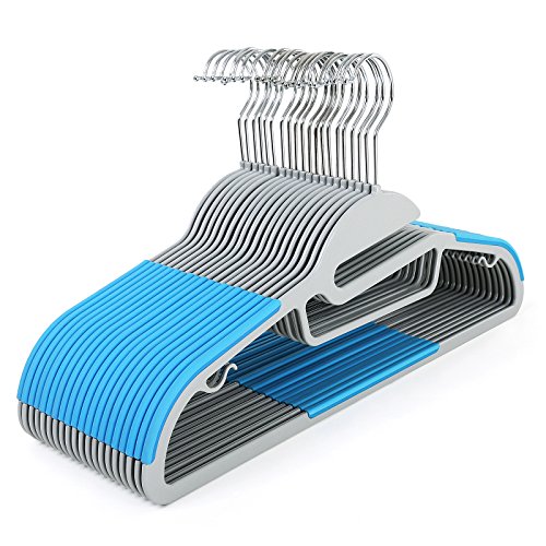 SONGMICS Lot de 20 Cintres Multifonctionnels, Antidérapants et Résistants, en Plastique de Qualité, Épaisseur 0,5 cm, Longueur 41,5 cm, Bleu CRP41Q
