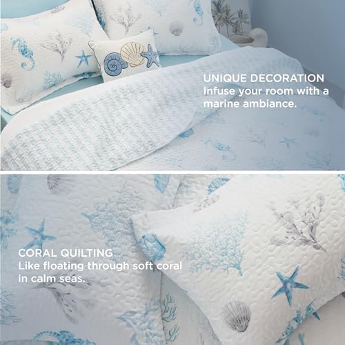 Image of Bedsure Coastal Bedding Queen Size, Reversible Beach Quilt, Ocean Comforter