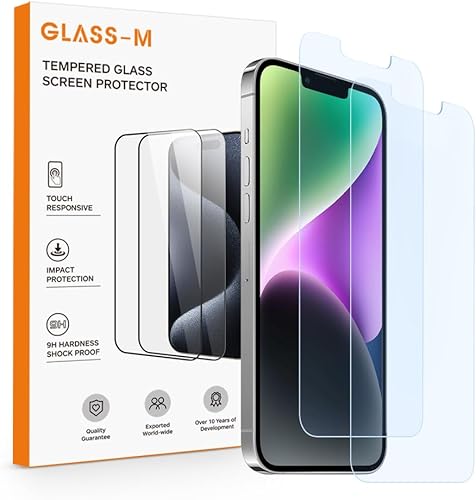 GLASS-M Paquete de 2 protectores de pantalla anti-luz azul para iPhone 141313 Pro (6.1 pulgadas), película protectora de vidrio templado 9H con