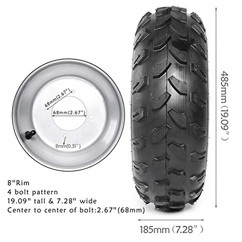 TDPRO Pack of 2 ATV Tires and Rims 19x7-8 Tubeless 4PR Ply Wheels for Go Kart Quad Bike 4 Four Wheelers